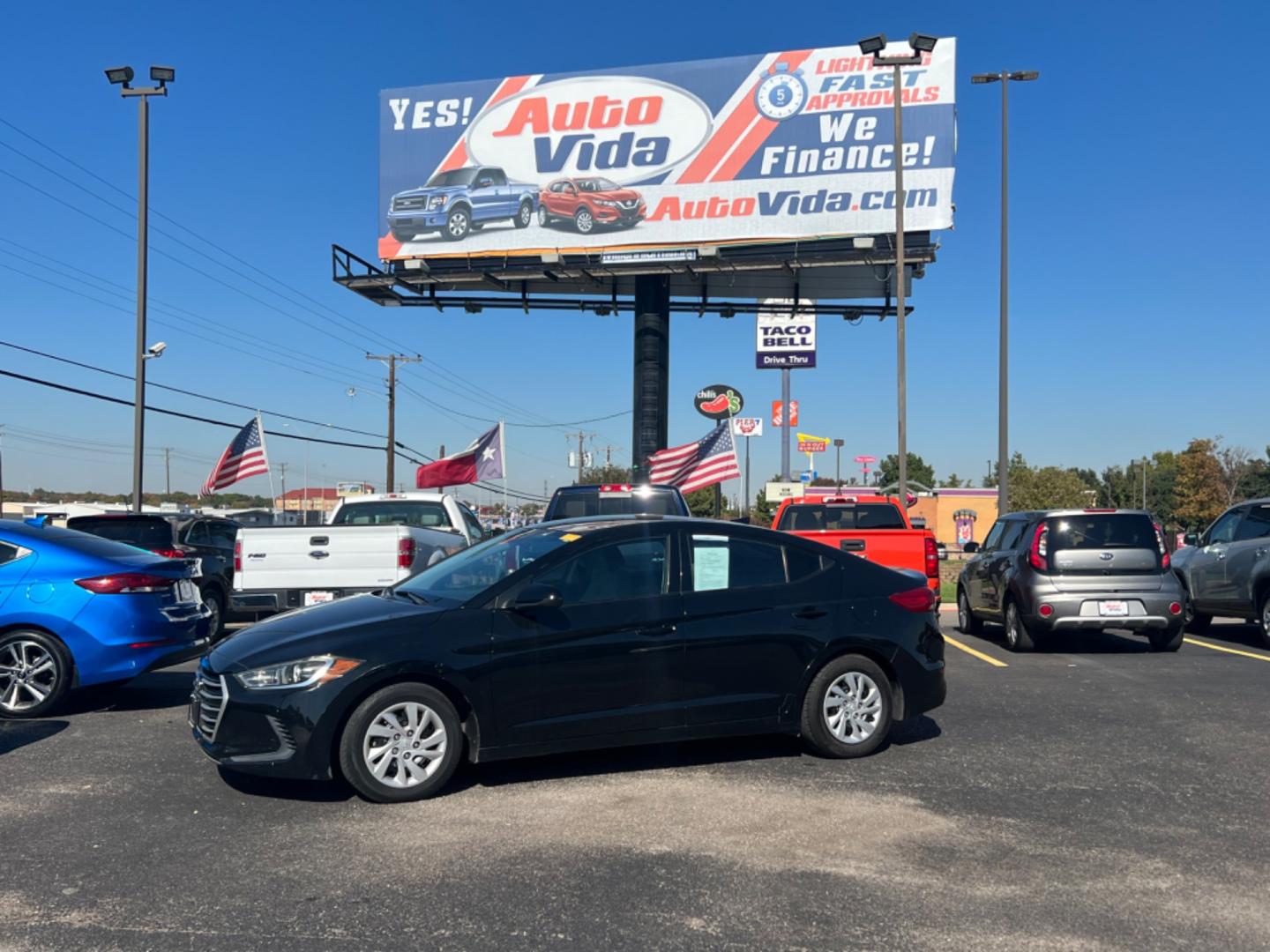 2017 BLACK Hyundai Elantra SE 6AT (5NPD74LF2HH) with an 1.8L L4 DOHC 16V engine, 6A transmission, located at 420 I-35E, Lancaster, TX, 75146, (469) 297-4144, 32.593929, -96.823685 - Photo#0